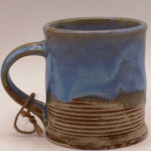 Handmade Studio Pottery Mug Blue Drip Glaze Ceramic Coffee Cup Signed